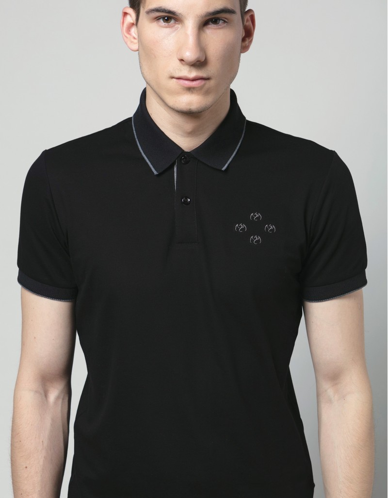 Mercerised cotton dragon polo T-shirt BLACK