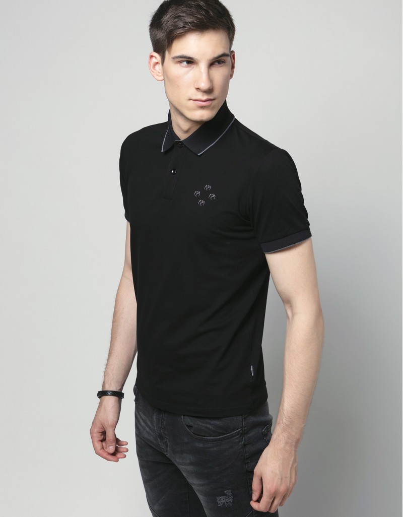 Mercerised cotton dragon polo T-shirt BLACK